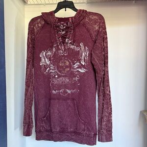 Affliction Maroon Lace-Up Hoodie